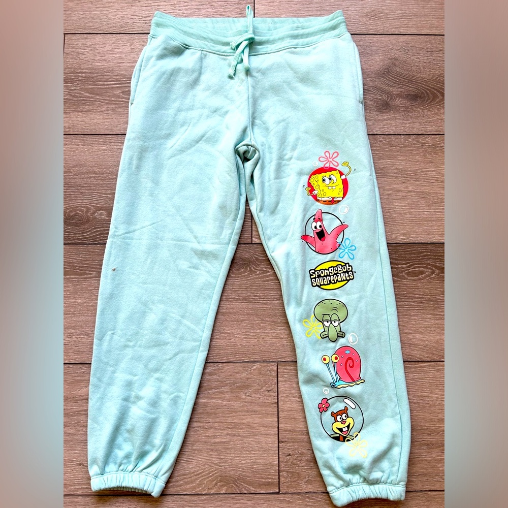 Spongebob Squarepants Joggers Womens Small Light Blue Graphic Pants